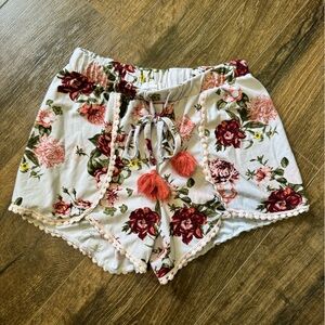 Ardene White Floral Shorts with Red & Green Accents